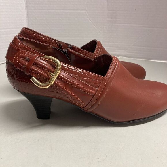 AJ Valenci Women's Brown Leather Chunky Heel Slip-on Ankle Boots Size 7 - Picture 11 of 12
